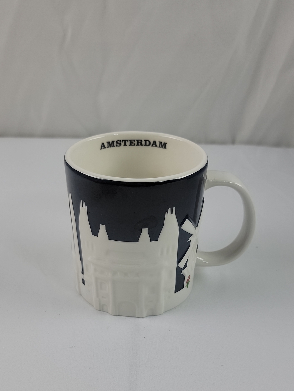 Starbucks Amsterdam Black Relief Mug Windmill Canal Huis Netherlands Tulip